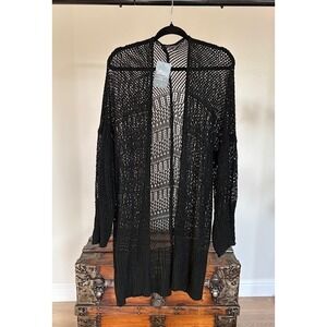Black Open Knit Longline Cardigan Crochet Mesh‎ Sweater NWT